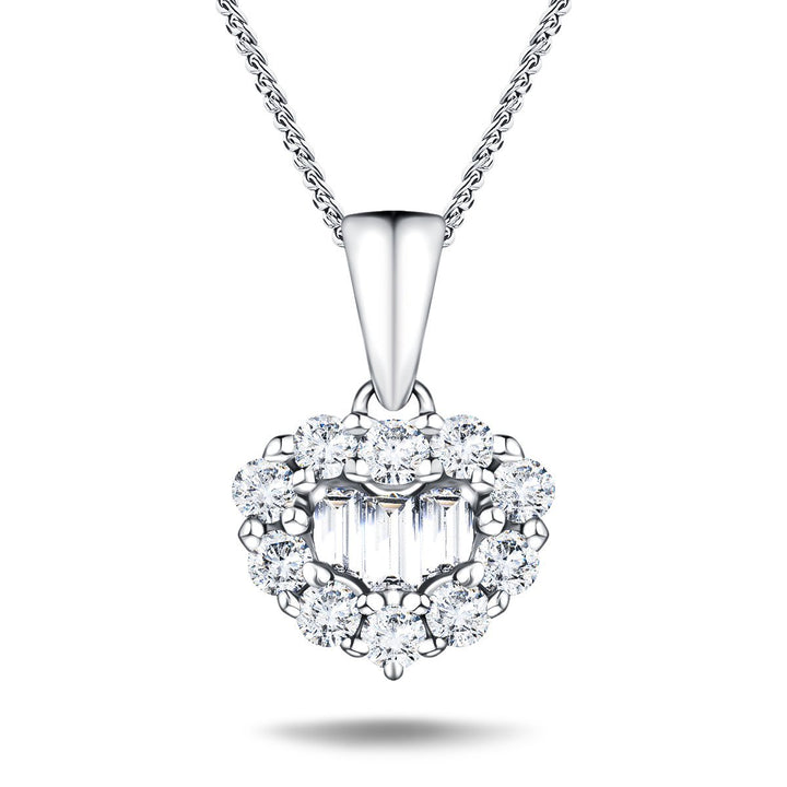 Baguette and Round Shape 0.35ct Heart Diamond Pendant