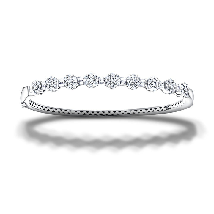 Baguette & Round Diamond Bangle 1.85ct G/SI Diamond in 18k White Gold