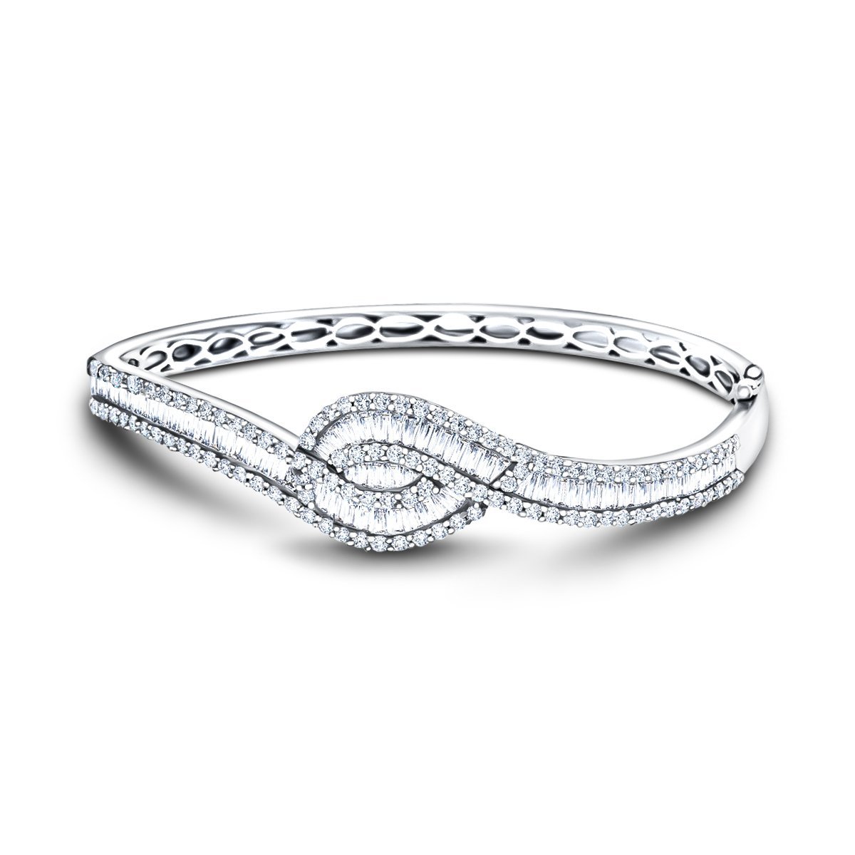 Baguette & Round Diamond Bangle 3.90ct G/SI Diamond in 18k White Gold - All Diamond