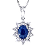 Blue Sapphire 1.00ct & 0.60ct G/SI Diamond Necklace in 18k White Gold - All Diamond