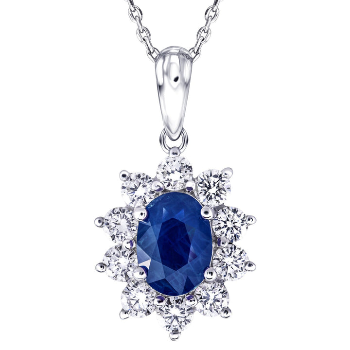 Blue Sapphire 1.50ct & 1.00ct G/SI Diamond Necklace in 18k White Gold