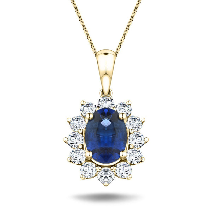 Blue Sapphire 1.80ct & 0.70ct G/SI Diamond Necklace in 18k Yellow Gold