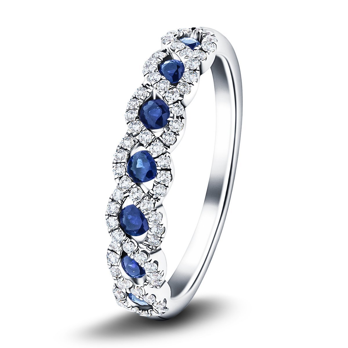 Blue Sapphire & Diamond 0.55ct Dress Cocktail Ring in 18k White Gold All Diamond Blue Sapphire & Diamond 0.55ct Dress Cocktail Ring in 18k White Gold All Diamond