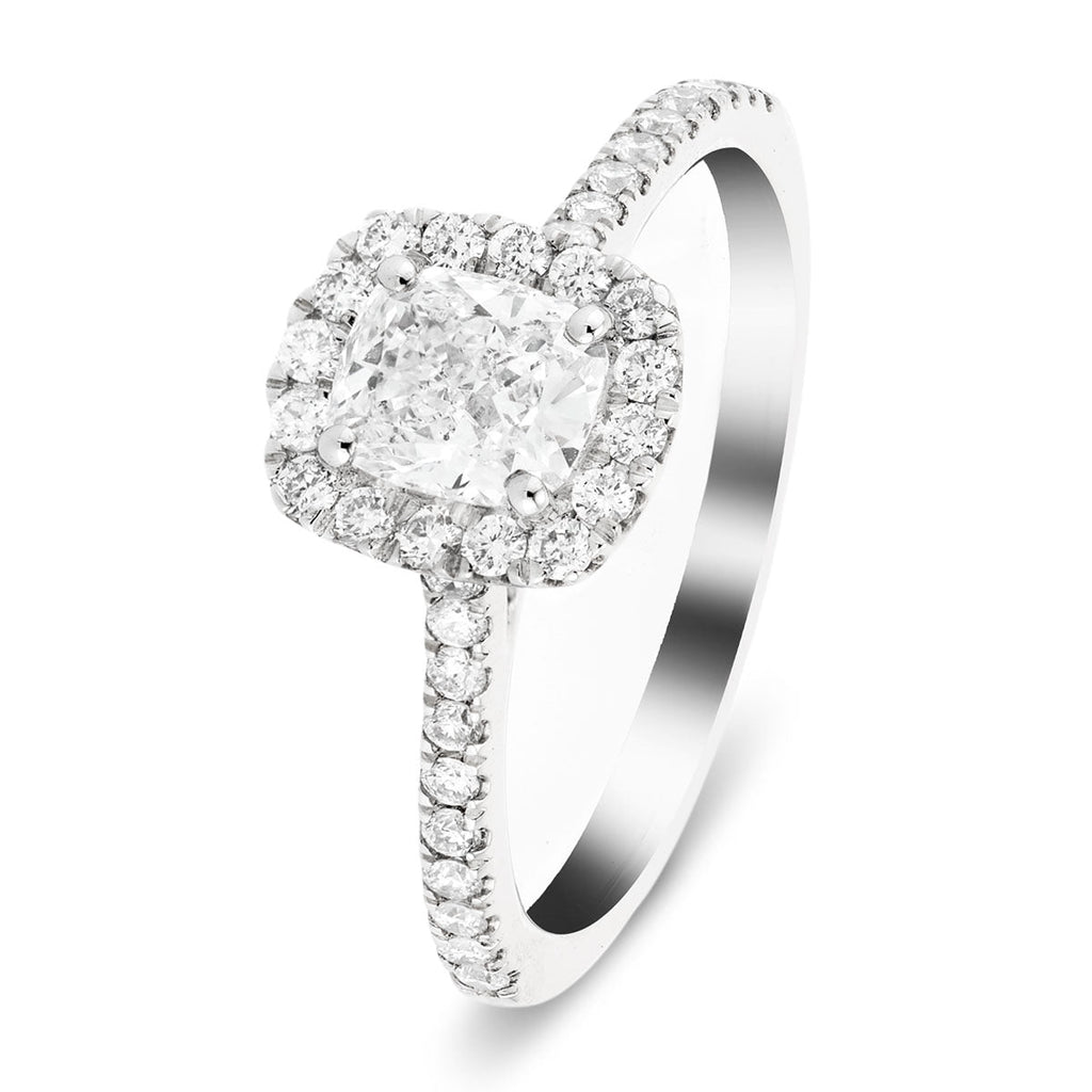 Certified Diamond Halo Cushion Engagement Ring 0.85ct Platinum - All Diamond