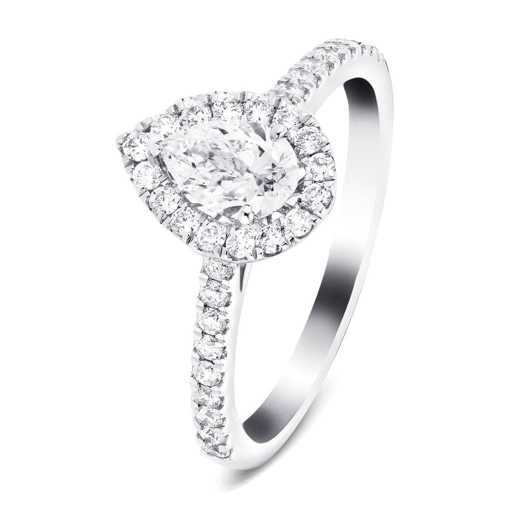 Certified Diamond Halo Pear Engagement Ring 1.15ct 18k White Gold - All Diamond