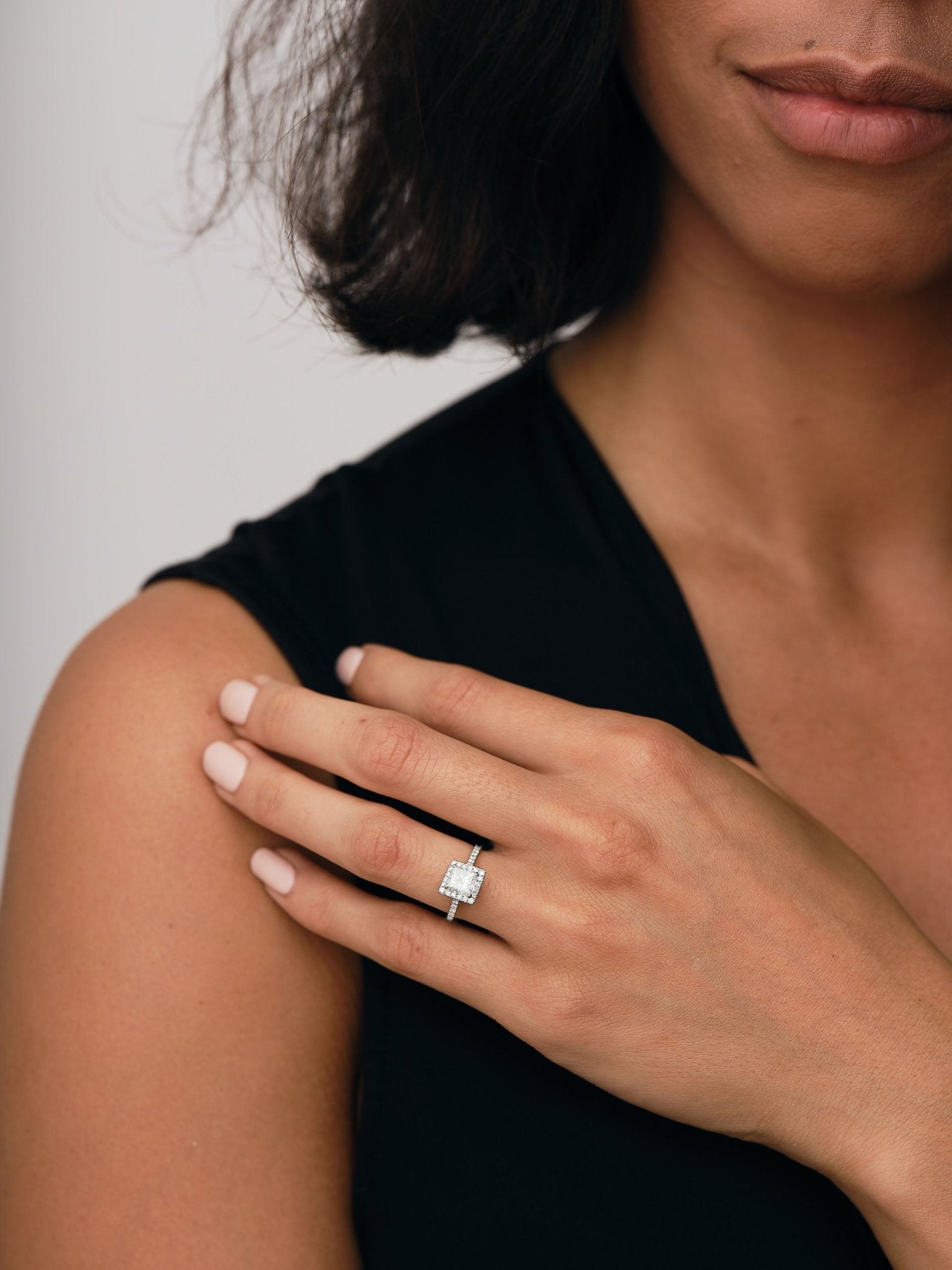 Certified Diamond Halo Princess Engagement Ring 1.25ct 18k White Gold - All Diamond