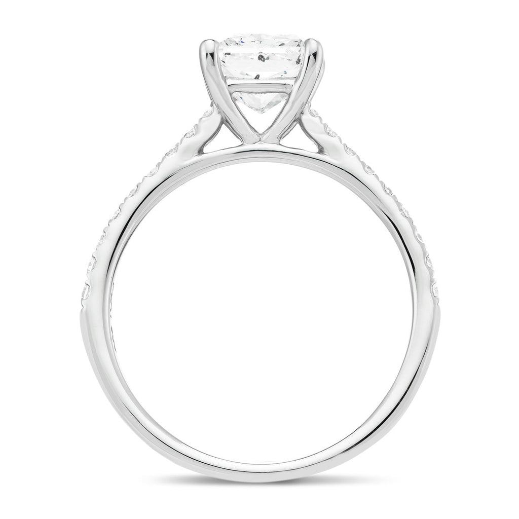 Certified Diamond Princess Side Stone Engagement Ring 0.80ct E/VS 18k White Gold - All Diamond