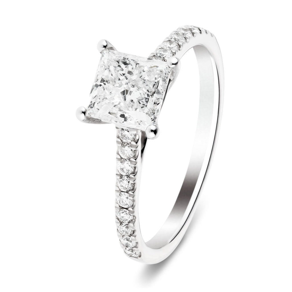 Certified Diamond Princess Side Stone Engagement Ring 0.80ct G/SI 18k White Gold - All Diamond