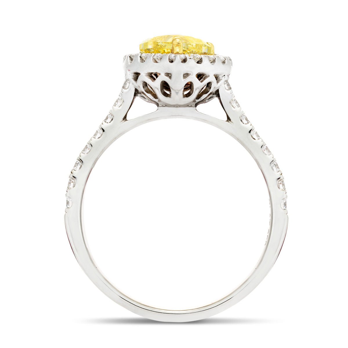 Certified Heart Yellow Diamond Halo Engagement Ring 2.50ct Ring in 18k White Gold - All Diamond