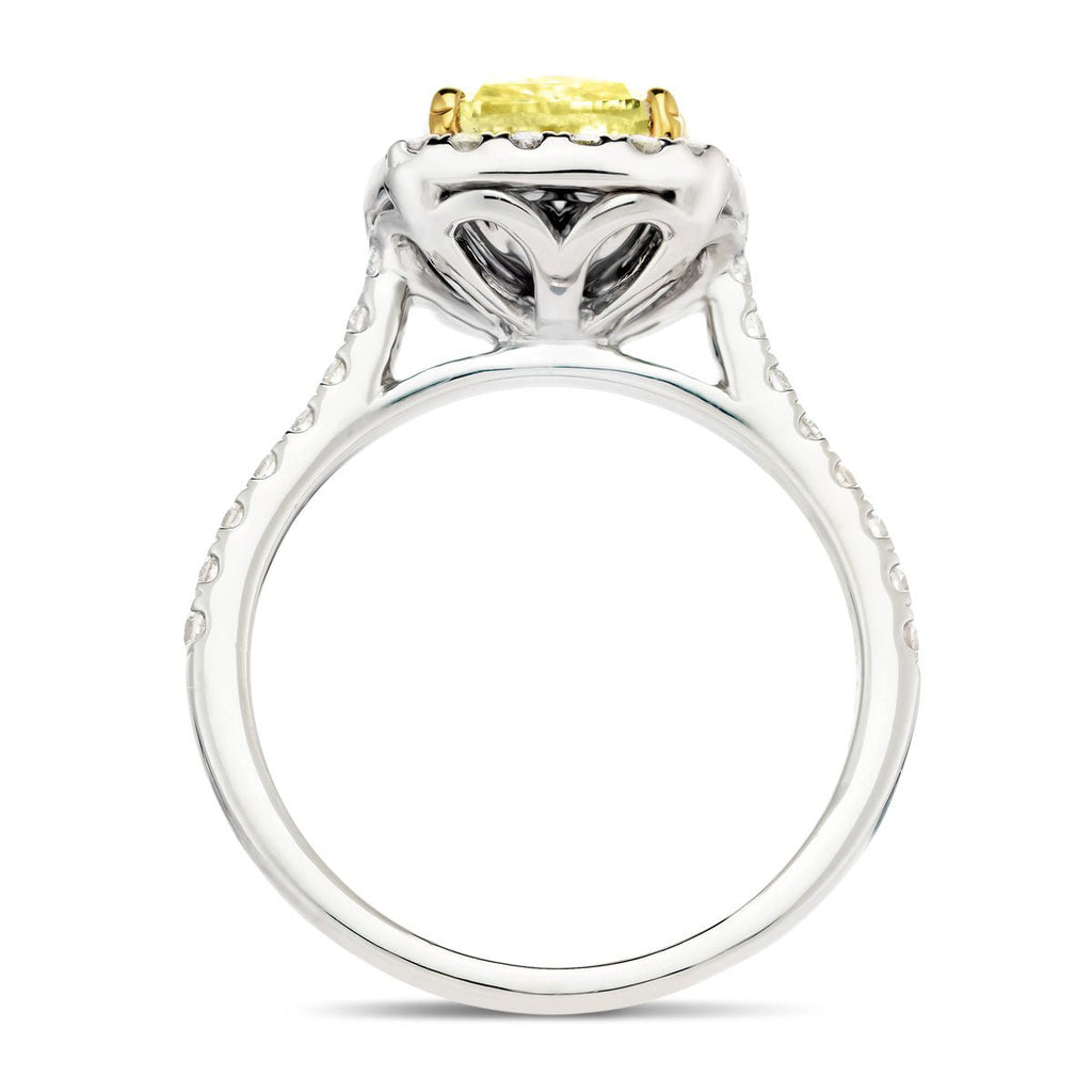 Certified Yellow Diamond Cushion Engagement Ring 1.30ct Ring in 18k White Gold - All Diamond