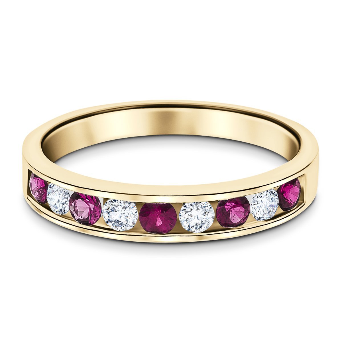 Channel Ruby & Diamond Half Eternity Ring 1.15ct 18k Yellow Gold - All Diamond
