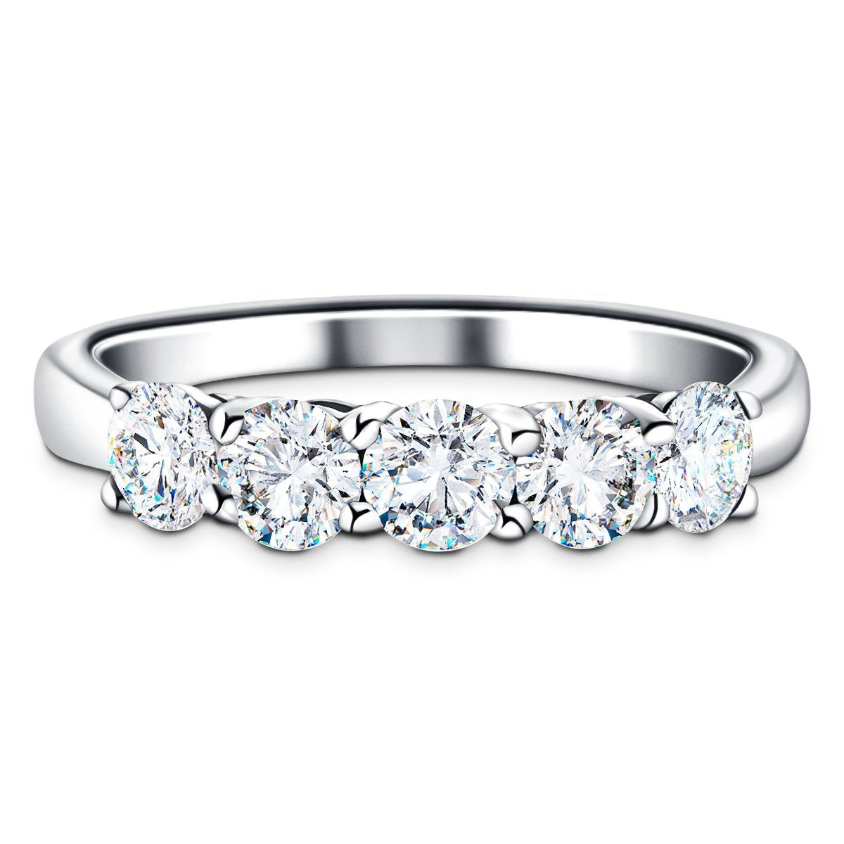 Classic Five Stone Ring with 1.50ct G/SI Quality 18k White Gold - All Diamond