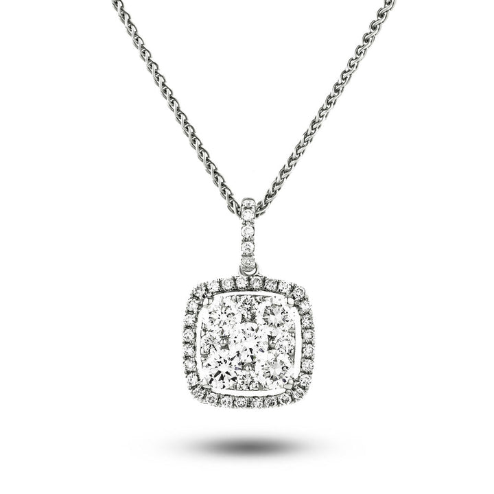 Cushion Diamond Cluster Pendant Necklace 0.75ct G/SI 18k White Gold