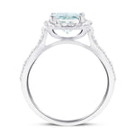 Cushion Halo Aquamarine 2.33ct & Diamond 0.53ct Ring in 18K White Gold - All Diamond