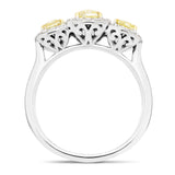 Cushion Yellow Diamond 1.60ct Three Stone Cluster Ring 18k White Gold - All Diamond