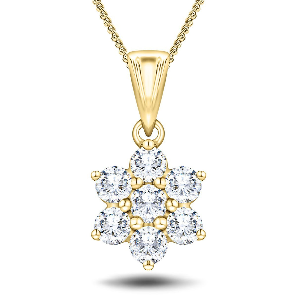 Daisy Diamond Cluster Pendant Necklace 0.25ct G/SI 18k Yellow Gold - All Diamond