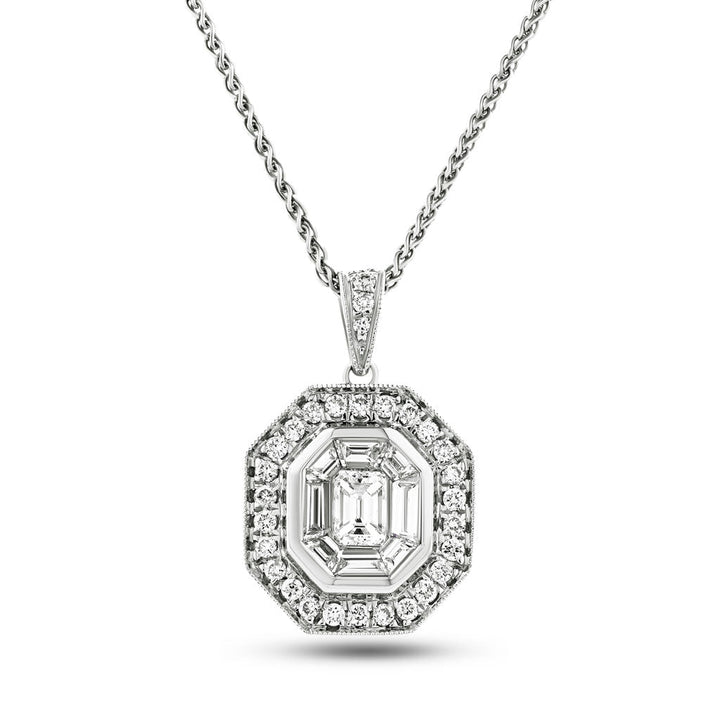 Diamond Cluster Pendant Necklace 0.65ct G/SI 18k White Gold 12.0x19.0