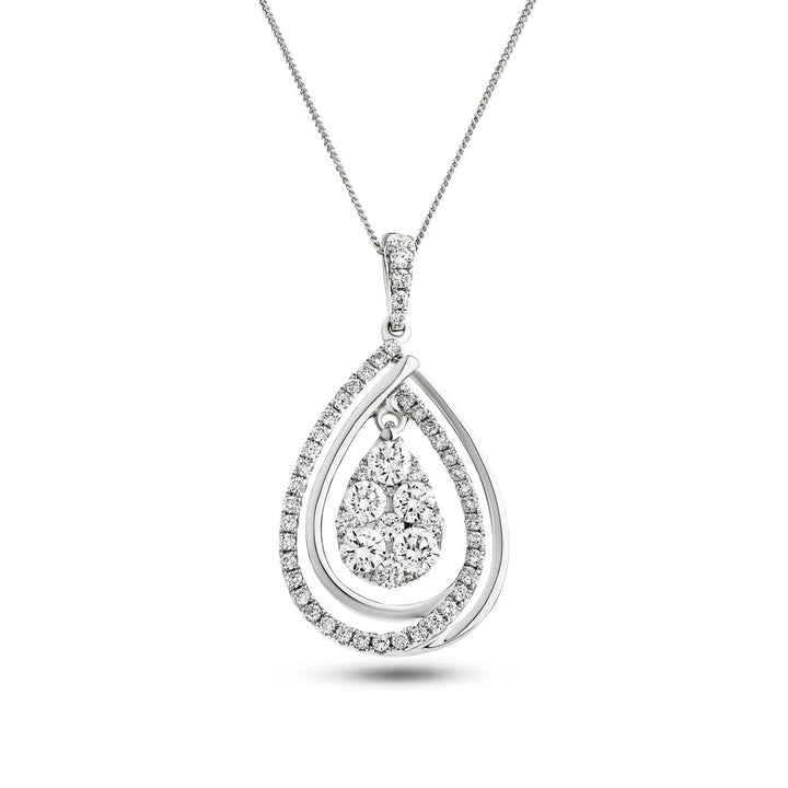Diamond Cluster Pendant Necklace 0.90ct G/SI 18k White Gold 15.2x29.0
