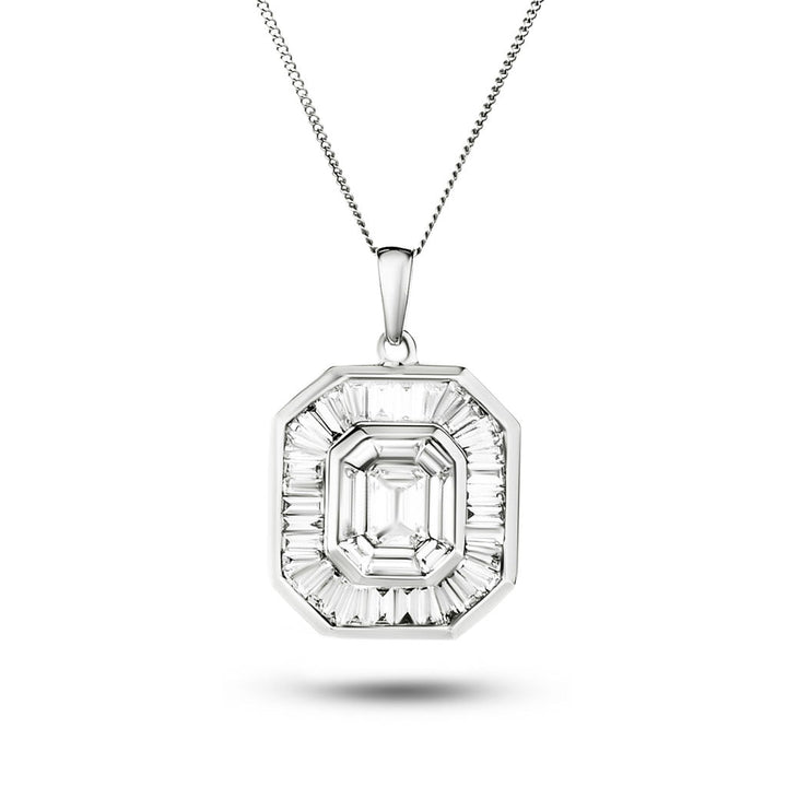 Diamond Cluster Pendant Necklace 1.30ct G/SI 18k White Gold 14.0x21.0