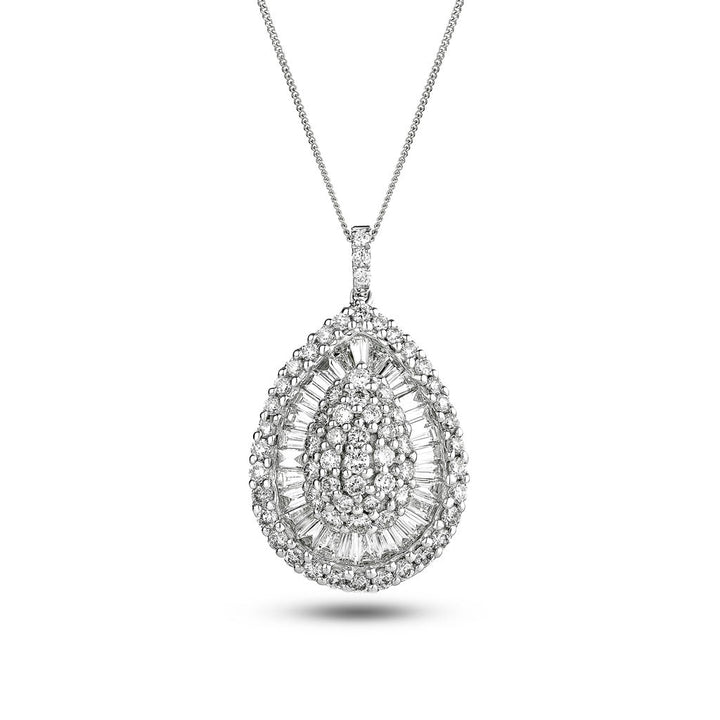 Diamond Cluster Pendant Necklace 2.00ct G/SI 18k White Gold 17.0x27.0