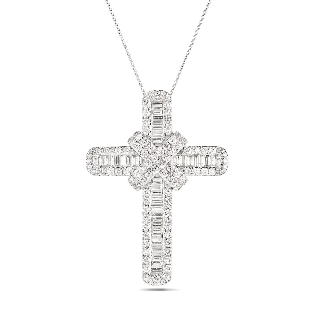 Diamond Cross Baguette & Round Diamonds 5.40ct In 18k White Gold - All Diamond