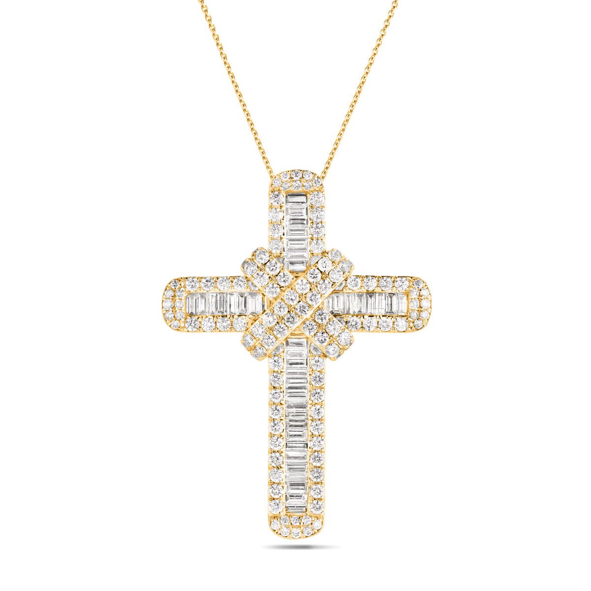 Diamond Cross Baguette & Round Diamonds 5.40ct In 9k Yellow Gold - All Diamond
