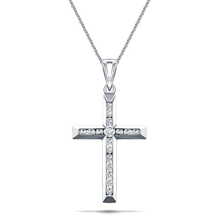 Diamond Cross Necklace with 0.25ct G/SI Diamonds in 9K White Gold