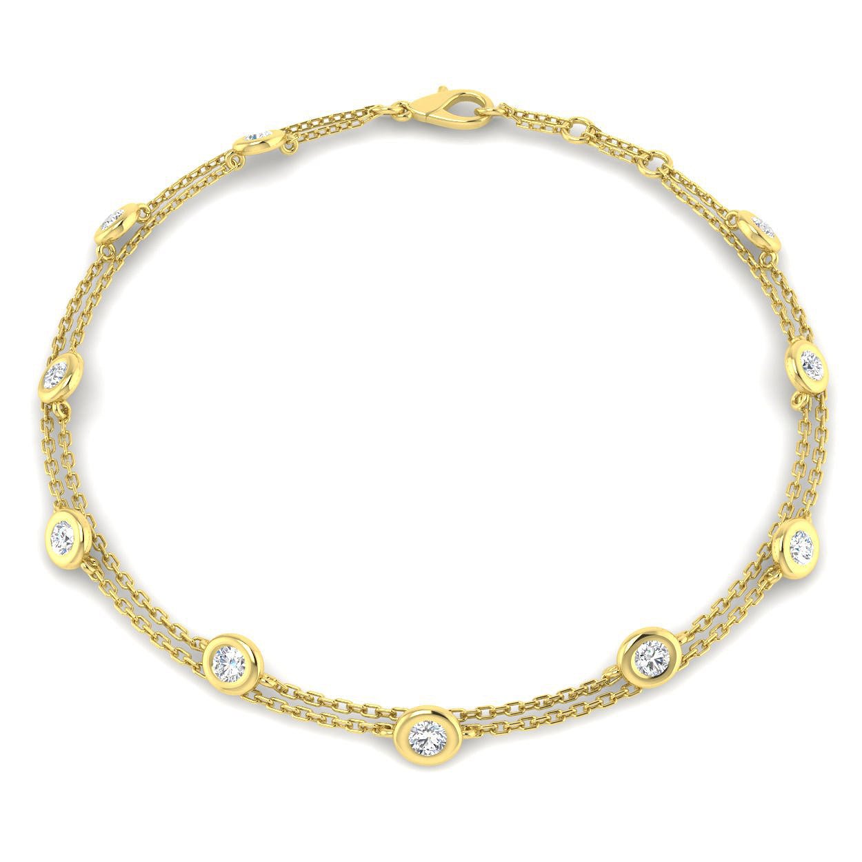Diamond Double Chain Bracelet 0.85ct G/SI 18k Yellow Gold - All Diamond