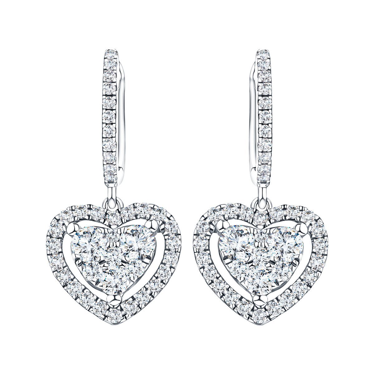 Diamond Drop Heart Earrings 0.80ct G/SI Quality 18k White Gold - All Diamond