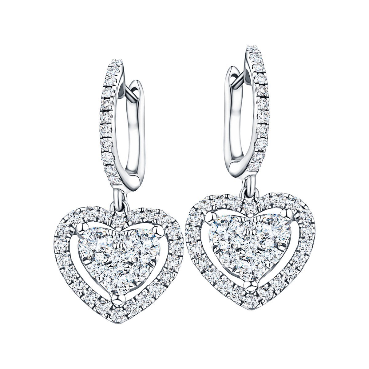 Diamond Drop Heart Earrings 0.80ct G/SI Quality 18k White Gold - All Diamond
