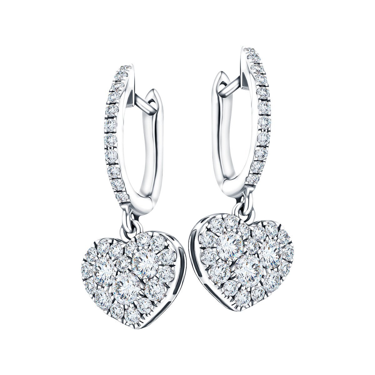 Diamond Drop Heart Earrings 0.90ct G/SI Quality 18k White Gold - All Diamond
