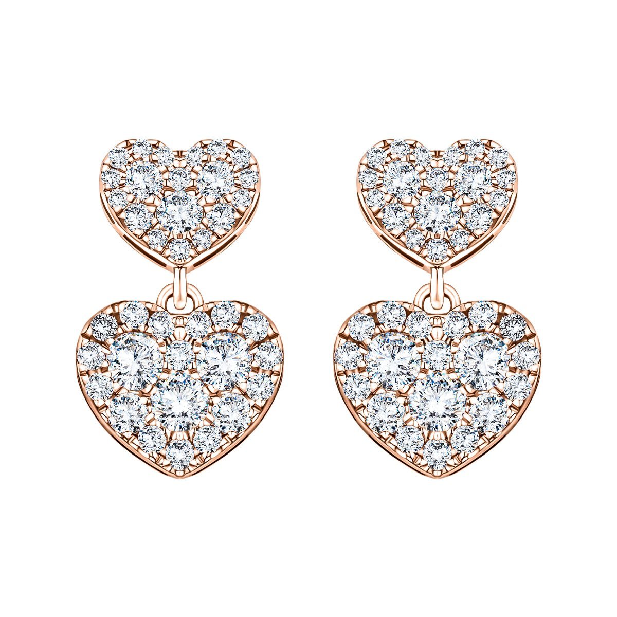 Diamond Drop Heart Earrings 1.05ct G/SI Quality in 18k Rose Gold - All Diamond