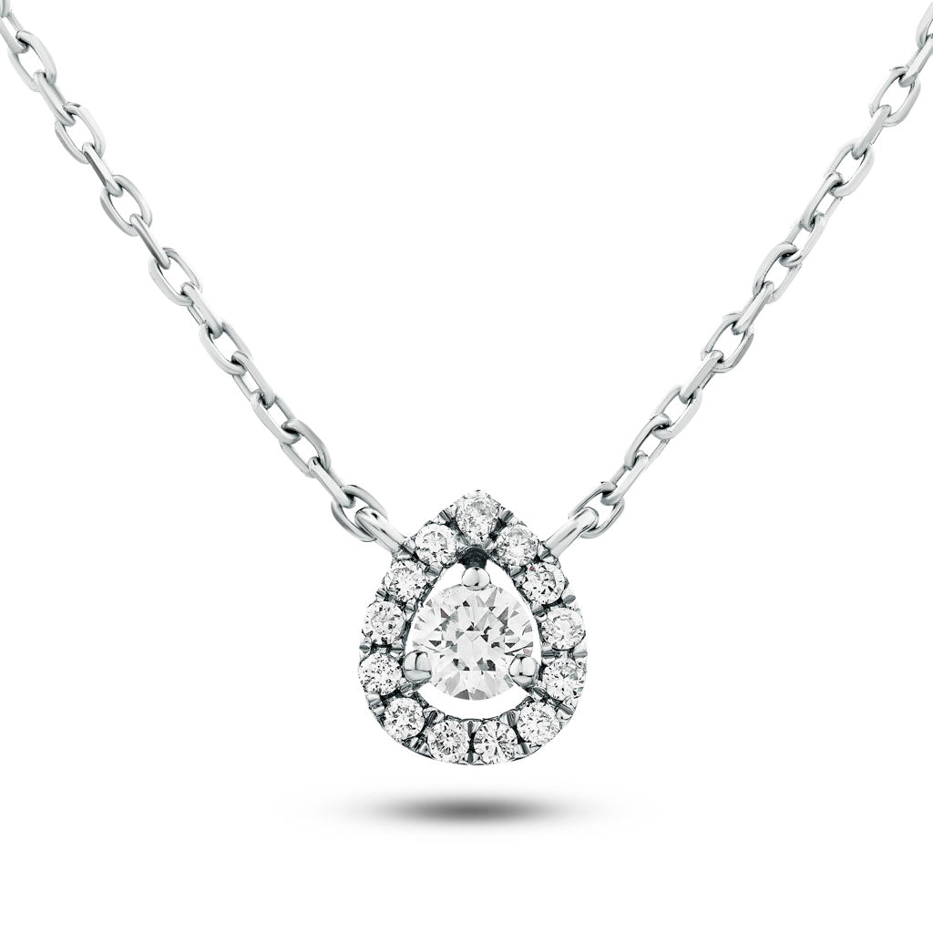 Diamond Halo Pear Pendant Necklace 0.30ct G/SI Quality 18k White Gold - All Diamond