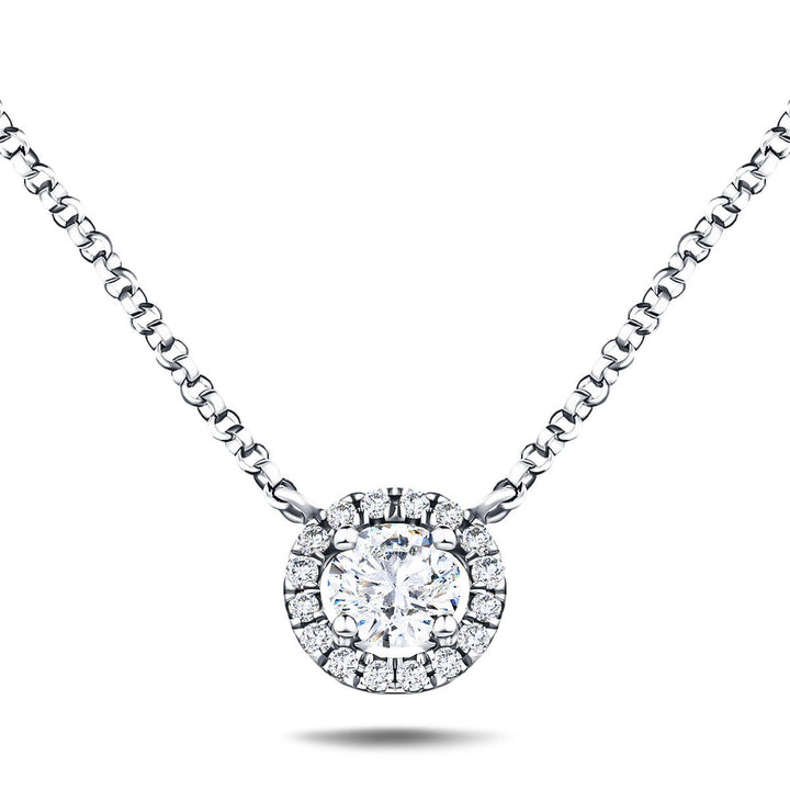 Diamond Halo Pendant Necklace 0.15ct G/SI Quality in 18k White Gold