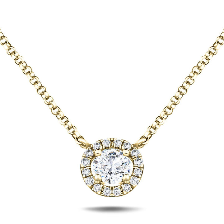 Diamond Halo Pendant Necklace 0.30ct G/SI Quality in 18k Yellow Gold