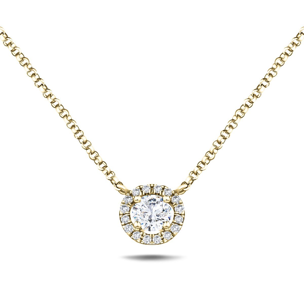 Diamond Halo Pendant Necklace 0.38ct G/SI Quality in 18k Yellow Gold - All Diamond