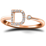 Diamond Initial 'D' Ring 0.10ct Premium Quality in 18k Rose Gold - All Diamond