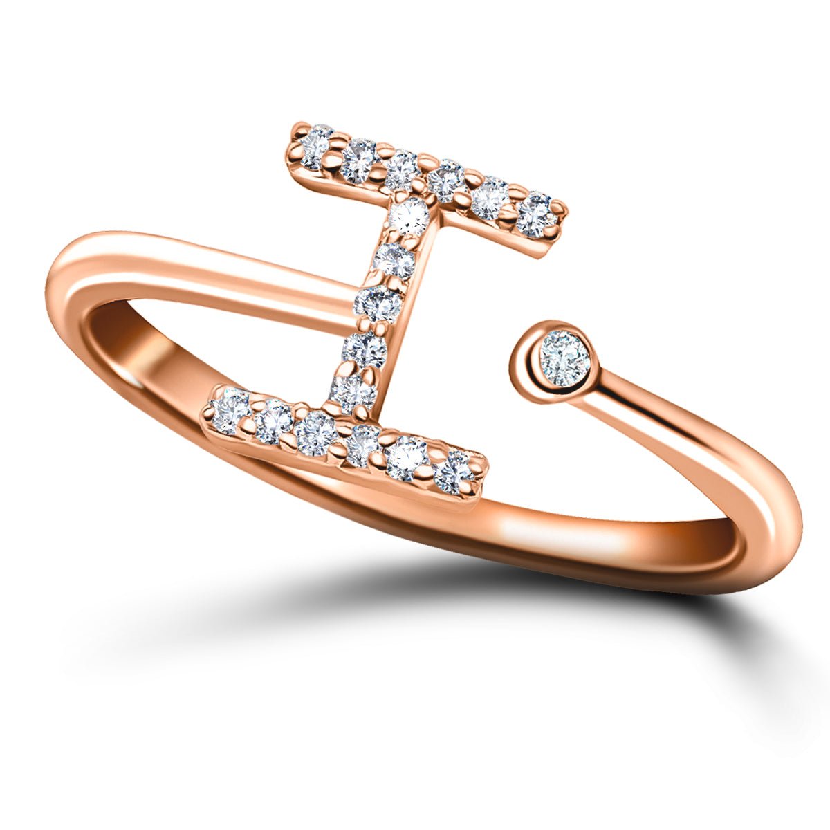 Diamond Initial 'I' Ring 0.10ct Premium Quality in 18k Rose Gold - All Diamond