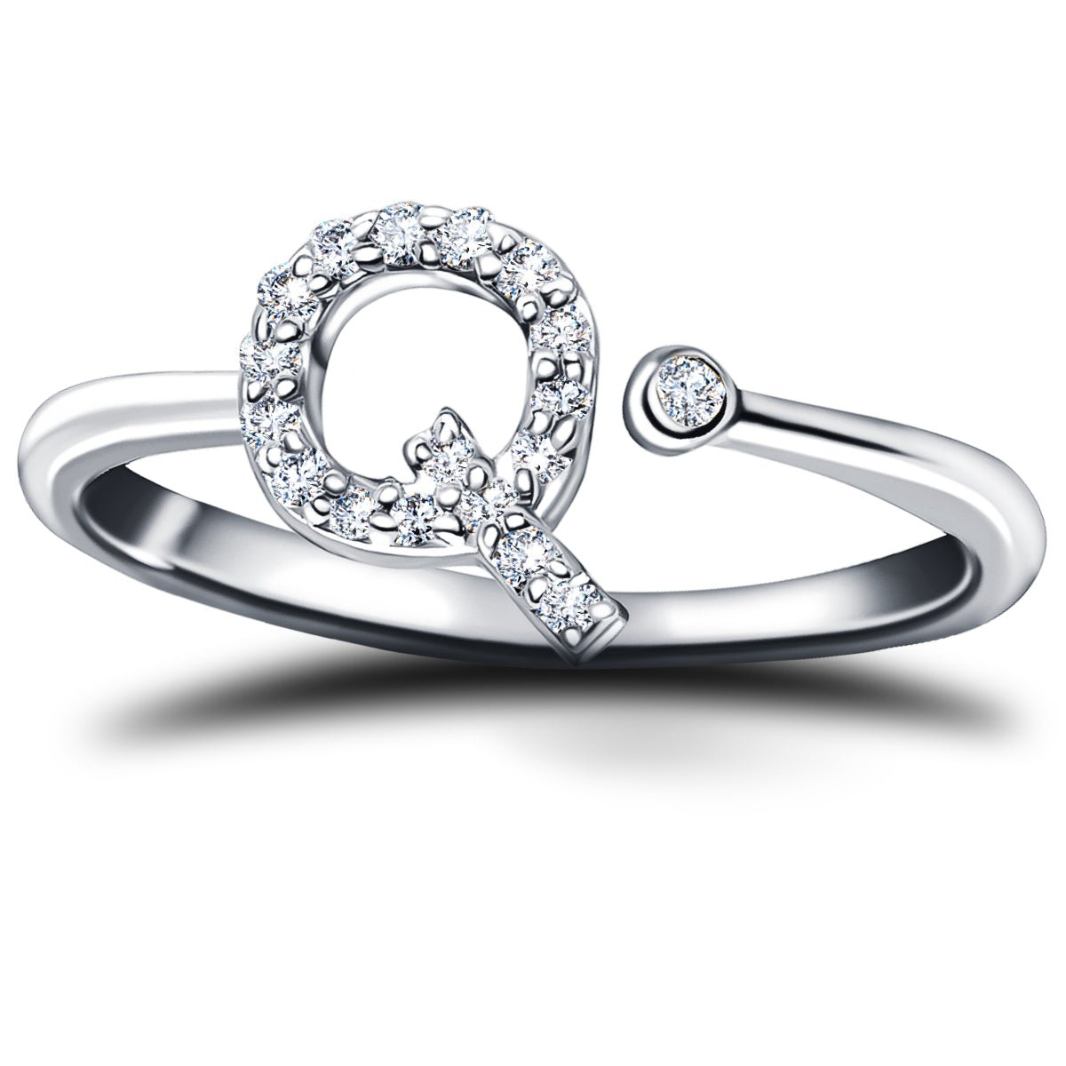 Diamond Initial 'Q' Ring 0.10ct Premium Quality in 18k White Gold - All Diamond