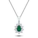 Emerald 0.45ct & 0.20ct G/SI Diamond Necklace in 18k White Gold - All Diamond