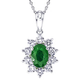 Emerald 0.80ct & 0.60ct G/SI Diamond Necklace in 18k White Gold - All Diamond