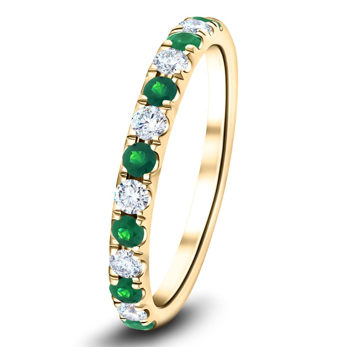 Emerald Diamond Half Eternity Ring in 18k Yellow Gold