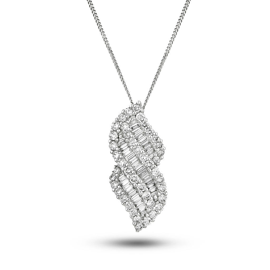 Fancy Diamond Drop Pendant Necklace 1.10ct G/SI in 18k White Gold - All Diamond