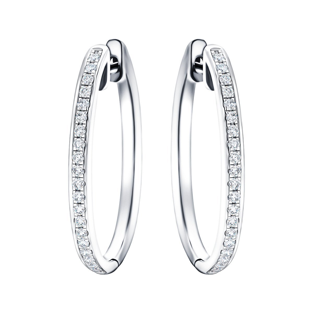 Fancy Diamond Grain Hoop Earrings 0.25ct G/SI 18k White Gold 12.8mm - All Diamond