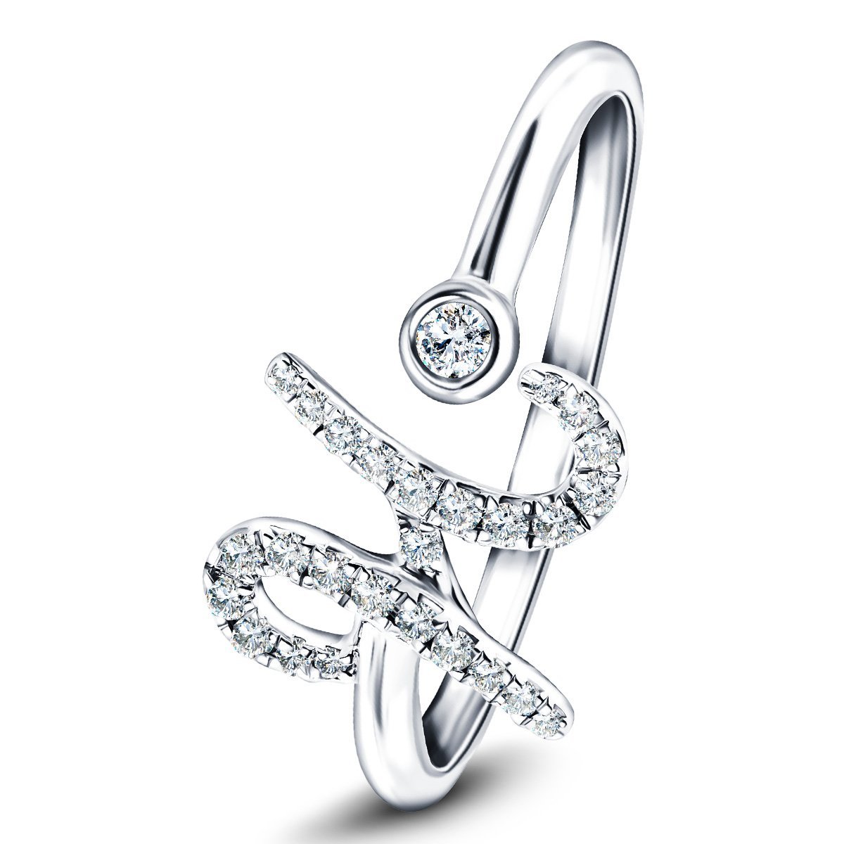 Fancy Diamond Initial 'H' Ring G/SI Quality in 9k White