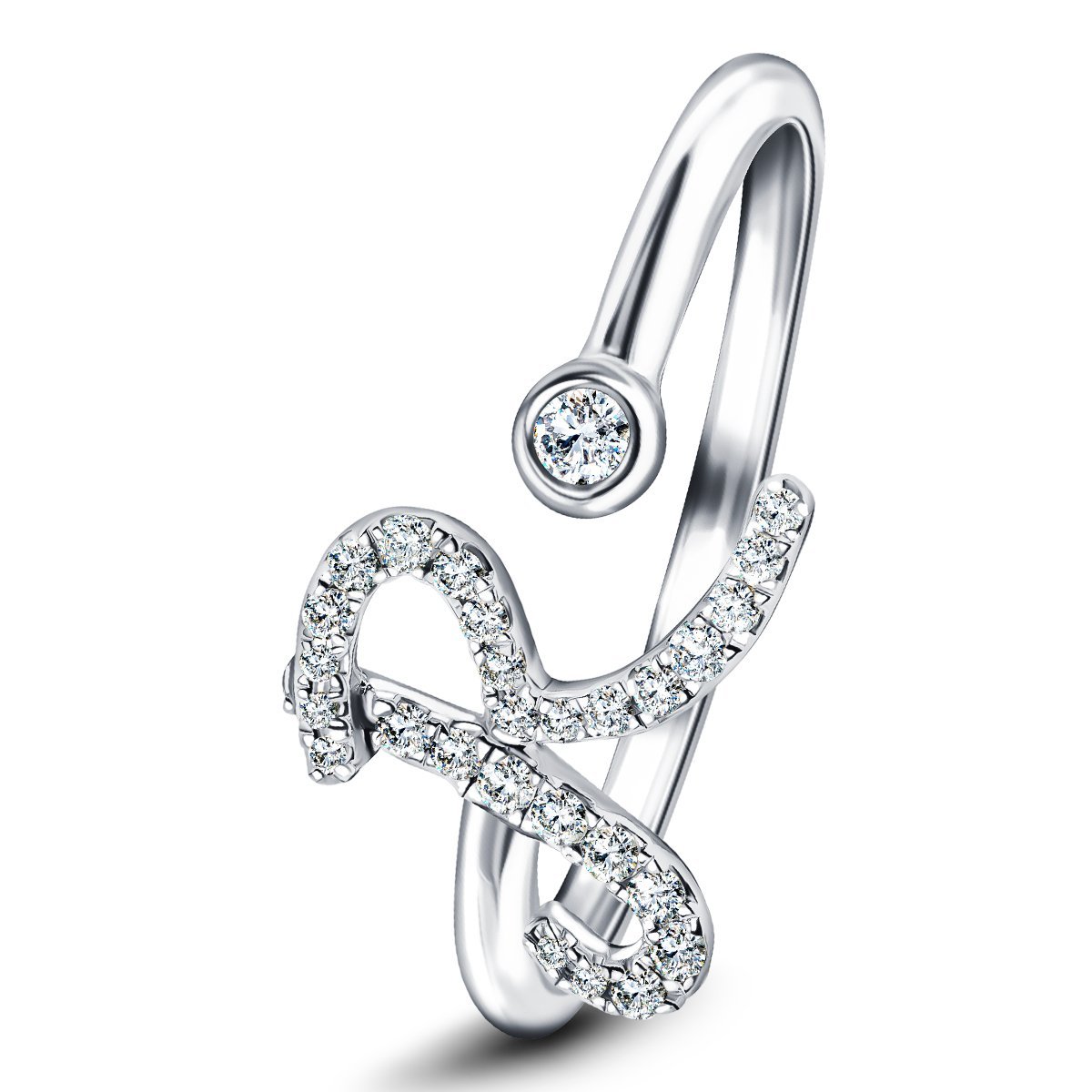Fancy Diamond Initial 'R' Ring G/SI Quality in 9k White