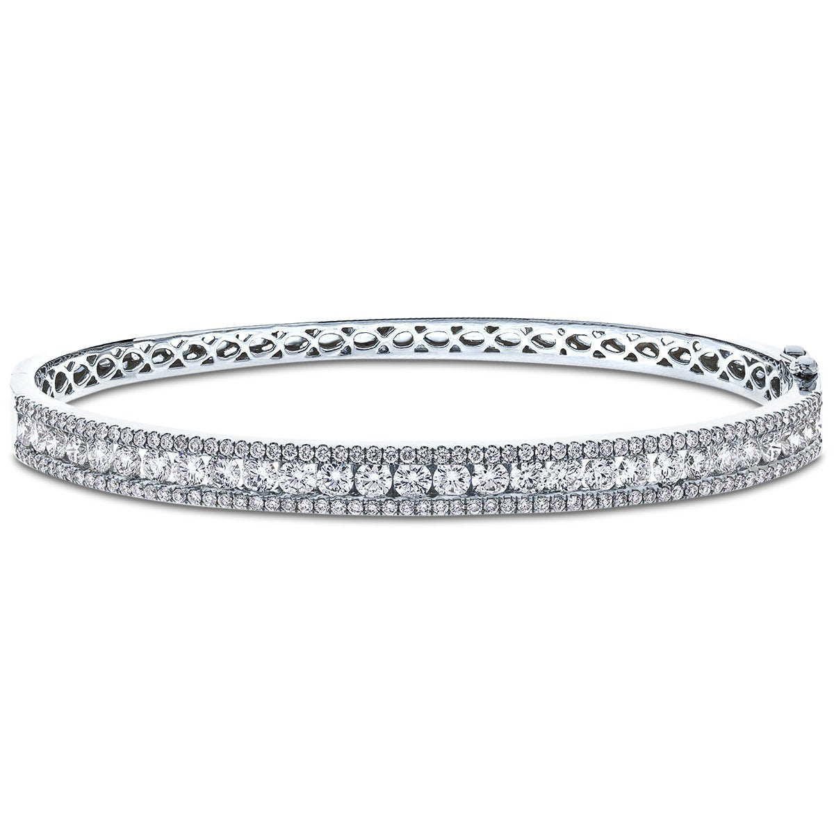 Fancy Pave Set Diamond Bangle 3.00ct G/SI Diamond in 18k White Gold - All Diamond