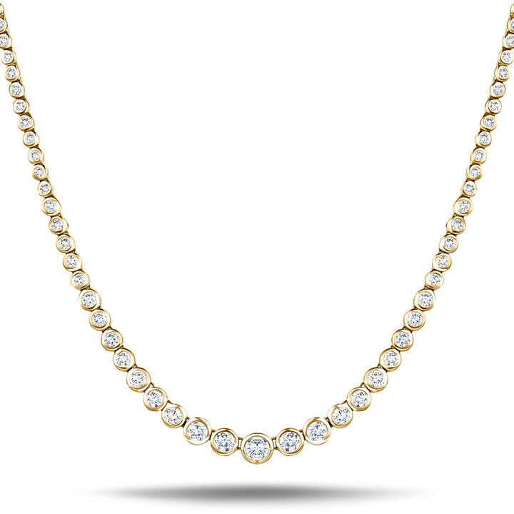 Graduated Rub Over Diamond Tennis Necklace 3.85ct G/SI 18k Yellow Gold