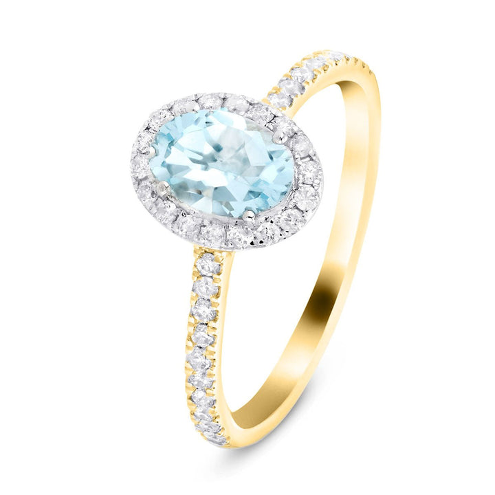 Halo Aquamarine 0.66ct and Diamond 0.27ct Ring in 18K Yellow Gold