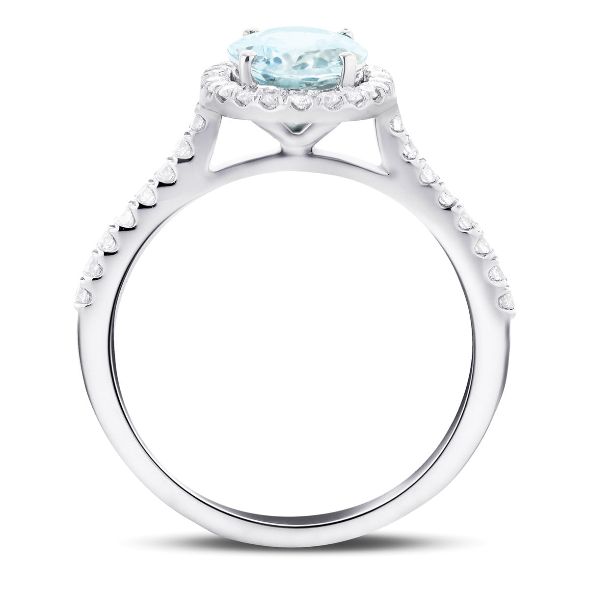 Halo Aquamarine 1.34ct and Diamond 0.34ct Ring in 18K White Gold - All Diamond